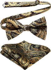 Bow Ties for Men Paisley Floral Pre-Tied Bowtie Pocket Square Set Men'S Formal Bow Ties Wedding Party